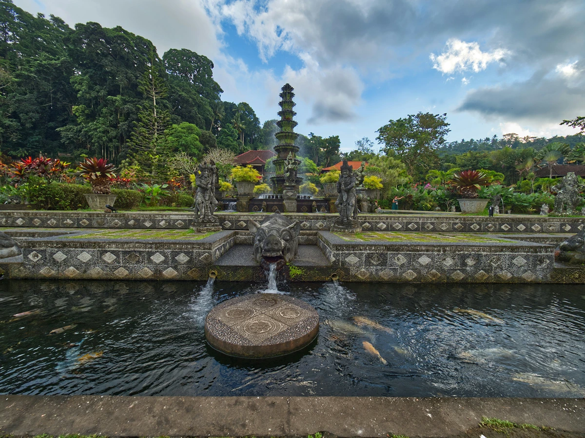 Tirta Gangga Royal Water Palace with stepping stones and koi ponds